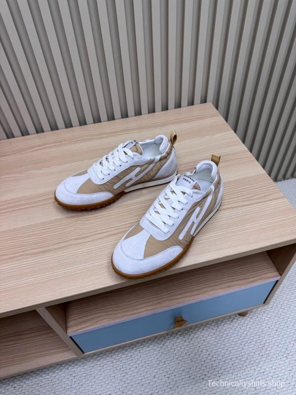 2025 Unisex Hermès White Beige Suede Goat Leather Sneakers Top Version LY00310
