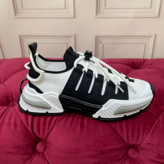 2025 Unisex Dolce & Gabbana Black White Mesh Leather Sneakers LY00340