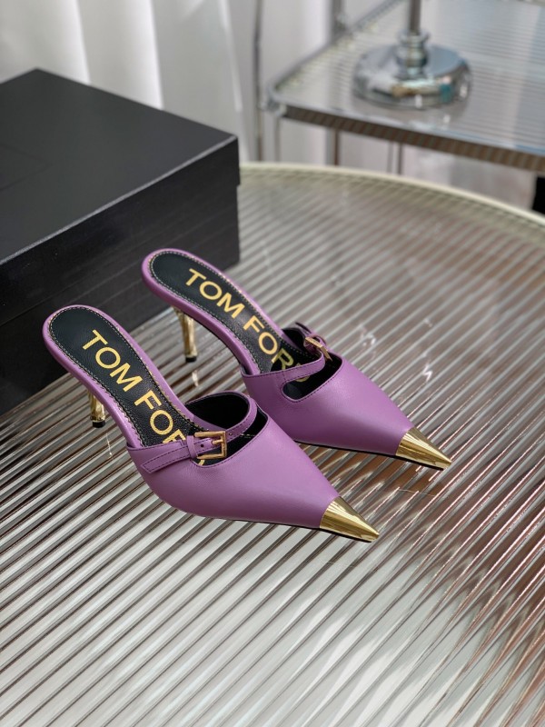 2025 Women TOM FORD Purple Gold Leather Mules