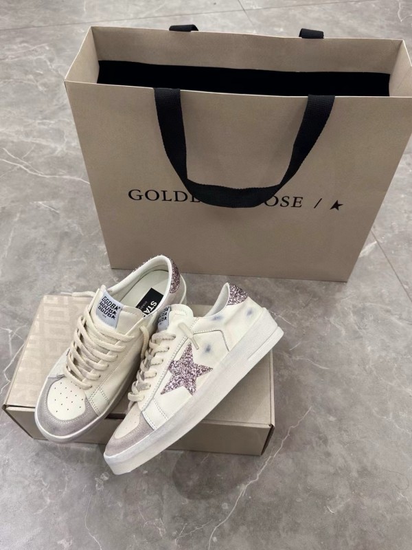 2024 Unisex GGDB White Pink Glitter Leather Suede Low Top Sneakers