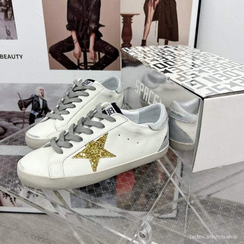 2025 Women GGDB White Gold Glitter Leather Sneakers