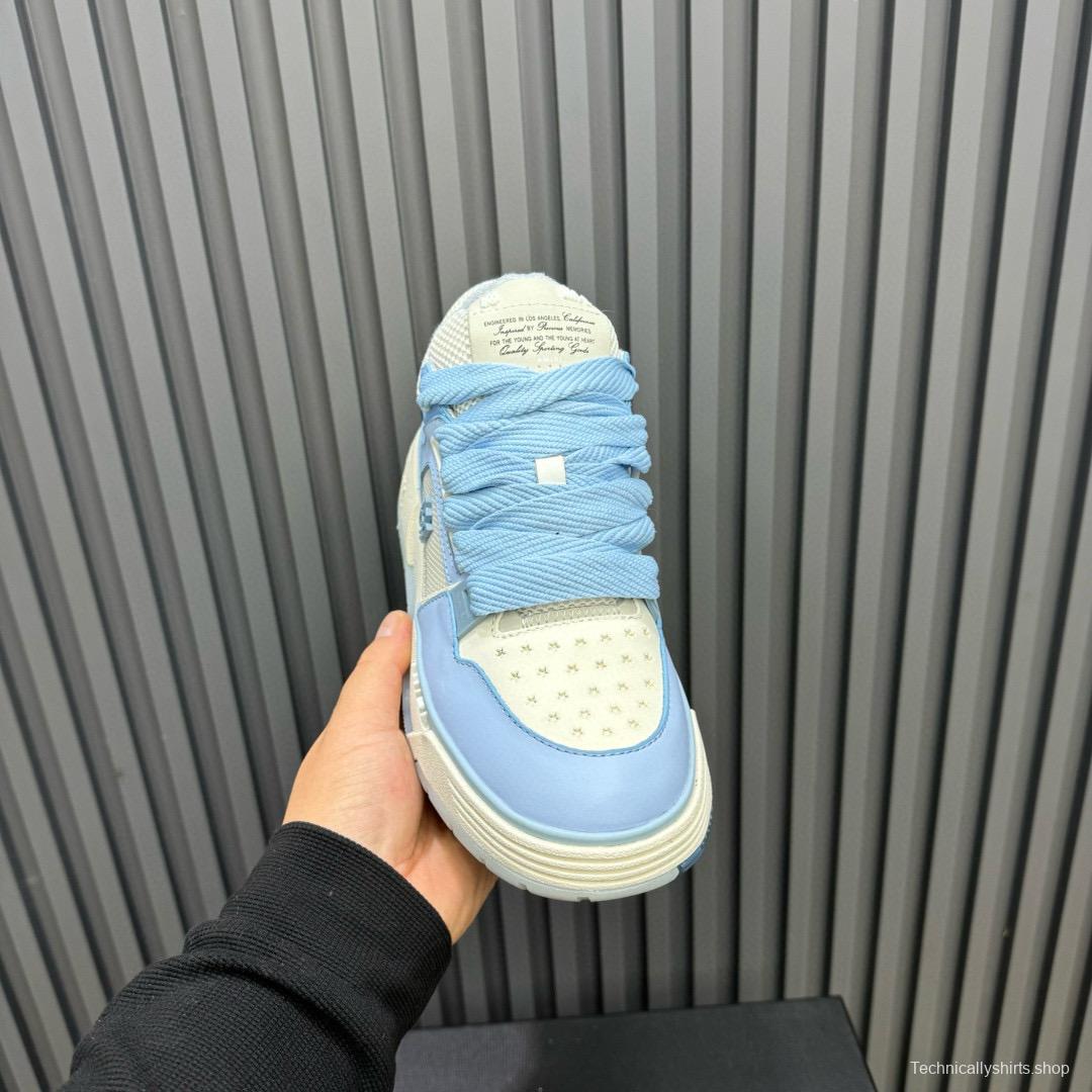 2024 Unisex Amiri Light Blue White Leather Mesh Sneakers MJ00360