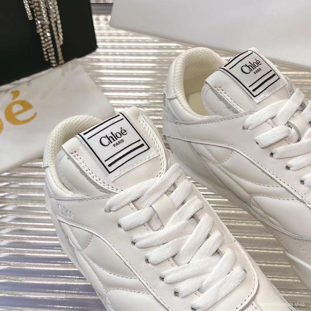2025 Women Chloé White Leather Sneakers LY00300