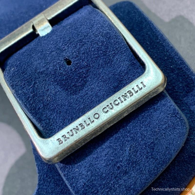 2025 Unisex Brunello Cucinelli Blue Suede Leather Slippers KFY00250