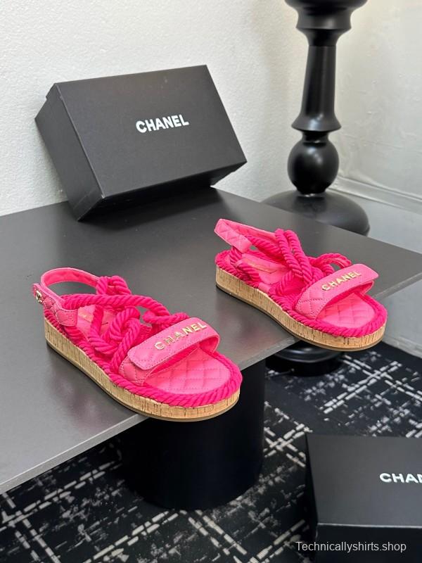 2025 Women Chanel Pink Fabric Rope Sandals LY00260