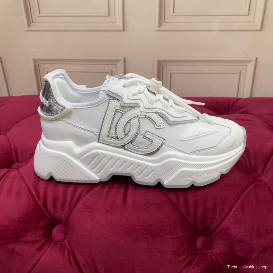 2025 Unisex Dolce & Gabbana White Grey Leather Lycra Sneakers DG Craft LY00330(F)/LY00340(M)