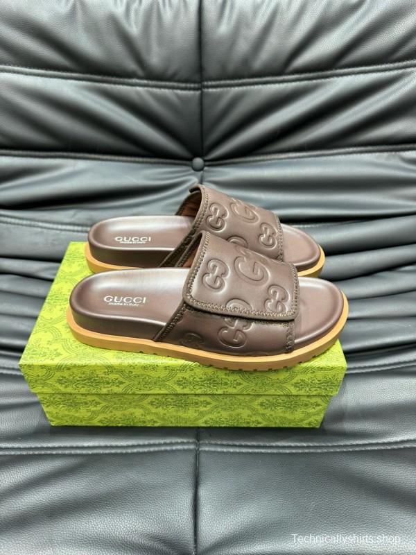 2024 Gucci Brown Leather Slippers MJ00200