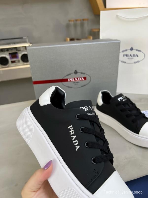 2024 Unisex Prada Black White Leather Sneakers MJ00310