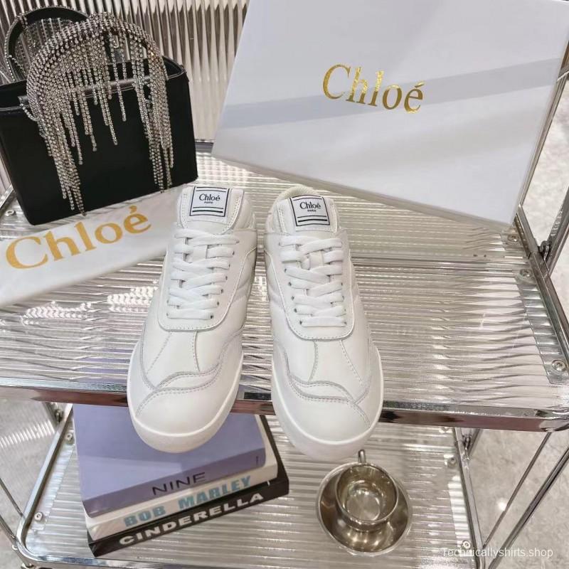 2025 Women Chloé White Leather Sneakers LY00300