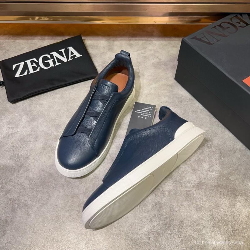2024 Men Ermenegildo Zegna Navy Calfskin Slip-On Sneakers MJ00280