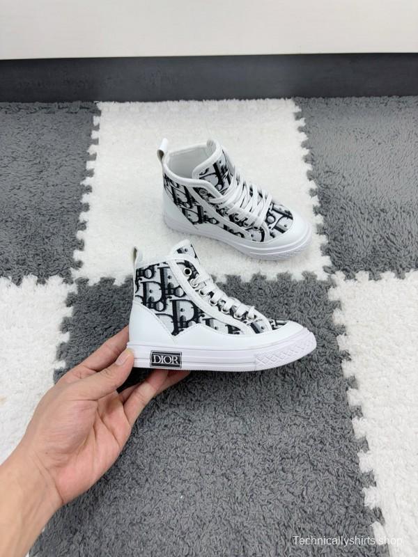 2024 Kids Dior Black White Canvas Sneakers