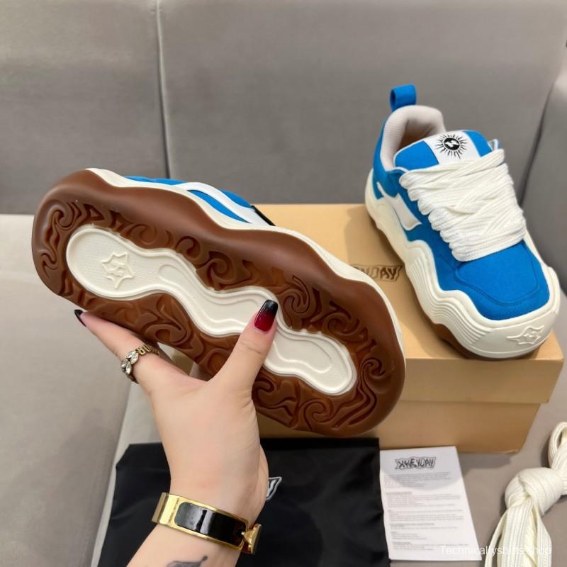 2025 Unisex HEYDAY Blue White Canvas Leather Sneakers Wavy Sole KFY00260