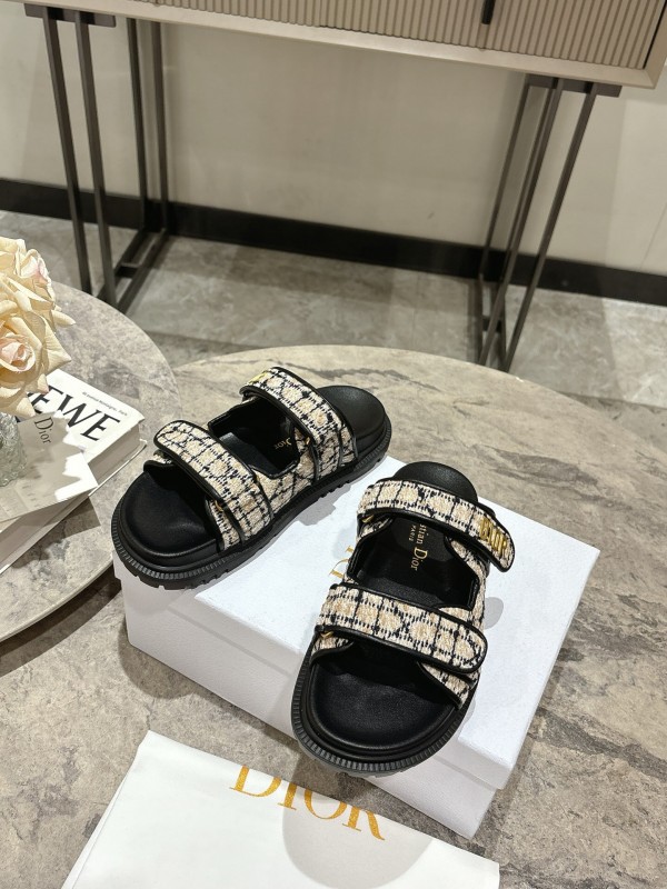 2025 Women Dior Black White Fabric Sandals KFY00300