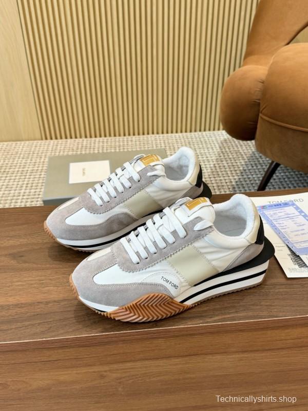 2025 Women TOM FORD White Grey Suede Leather Sneakers LY00360