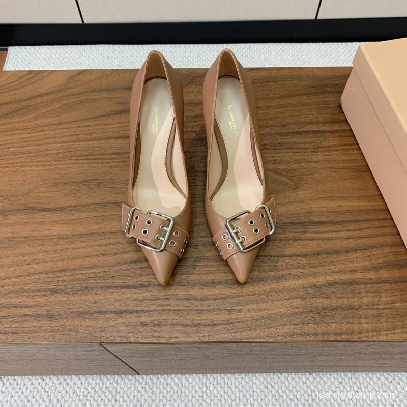 2025 Women Gianvito Rossi Pink Leather Buckle Pumps KFY00300