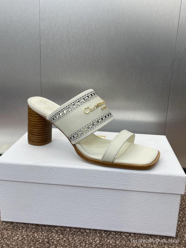 2025 Women Dior White Leather Slide Sandals