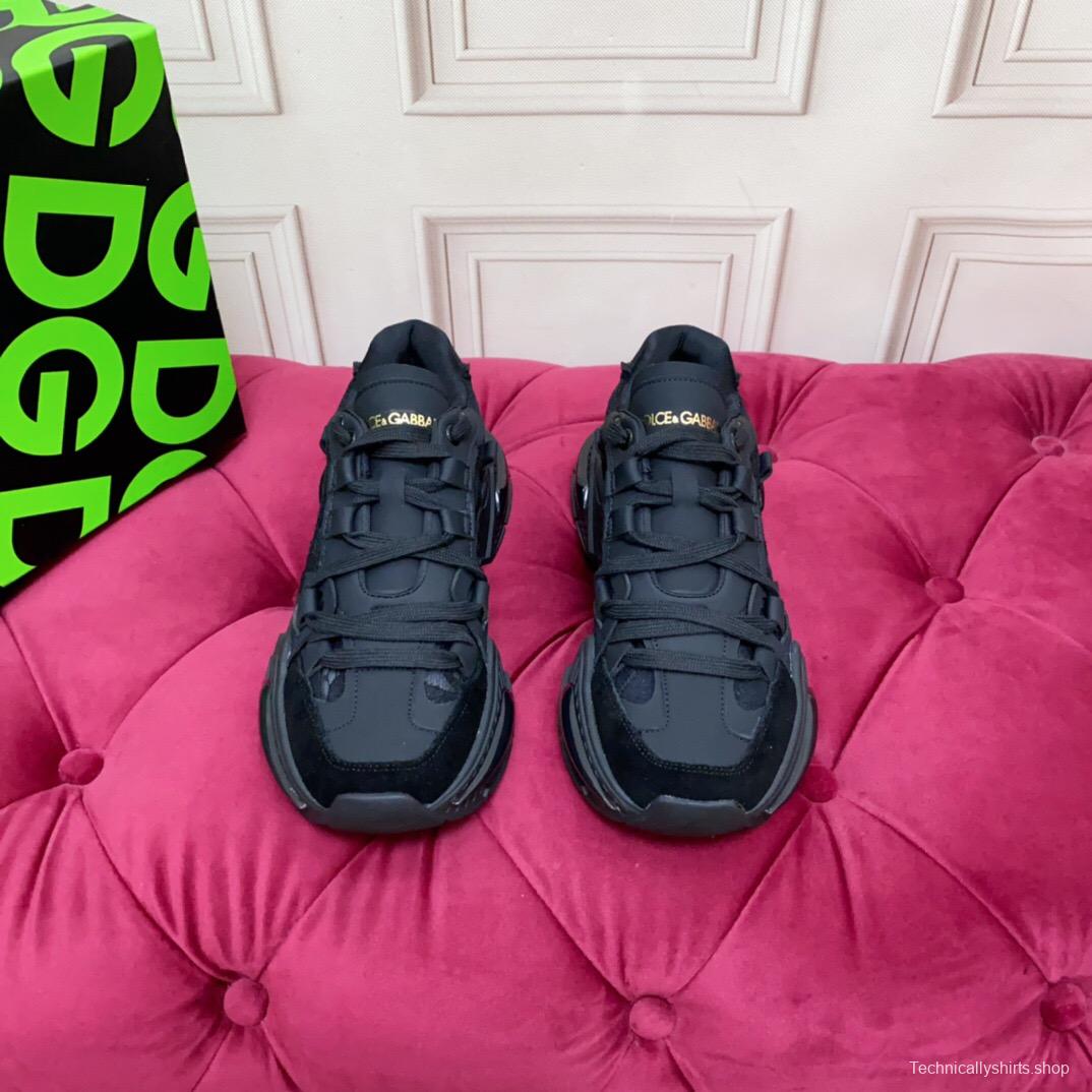 2025 Unisex Dolce & Gabbana Black Mesh Leather Sneakers LY00340