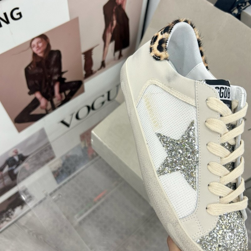 2025 Women GGDB White Silver Leather Glitter Sneakers