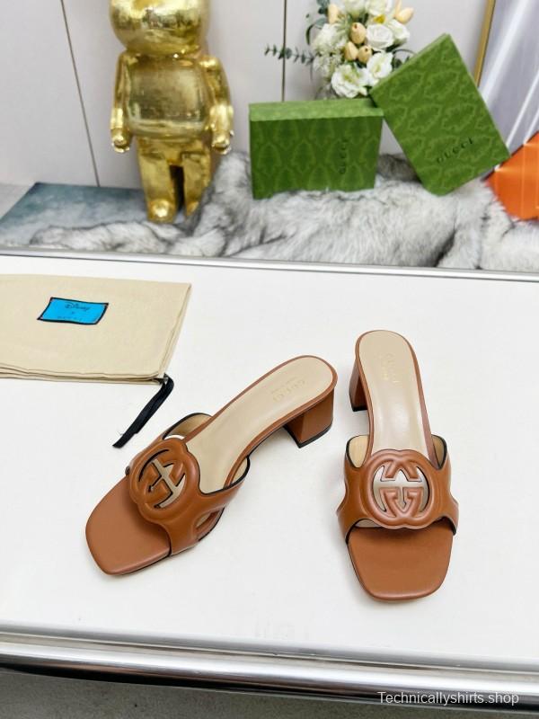 2025 Gucci Brown Leather Slippers MJ00190