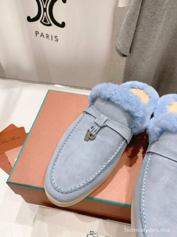 2024 LP Light Blue Suede Shearling Slippers