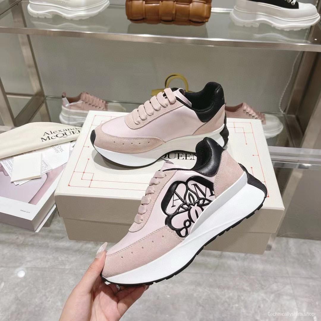 2024 Women Alexander McQueen Pink Black Leather Suede Sneakers MJ00370