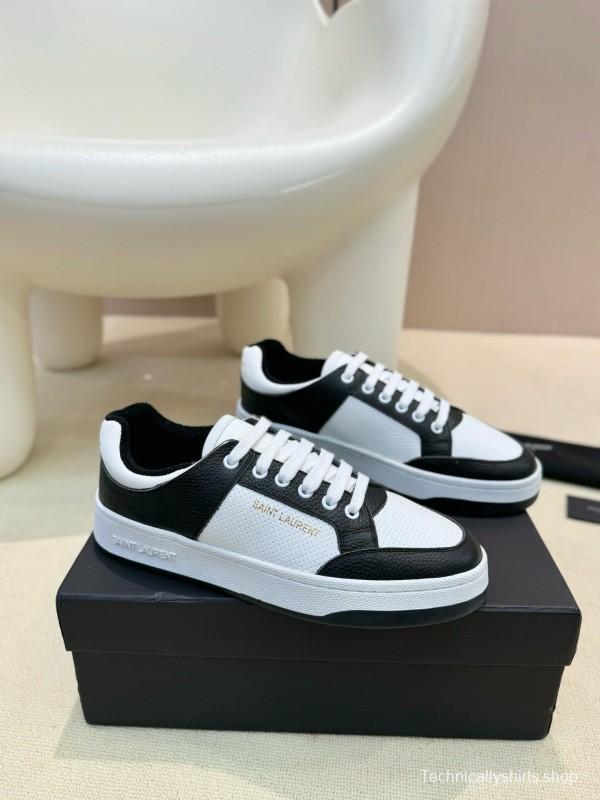 2024 Unisex Yves Saint Laurent Black White Silk Leather Sneakers MJ00350
