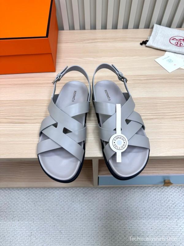 2025 Women Hermès Grey Leather Sandals LY00270