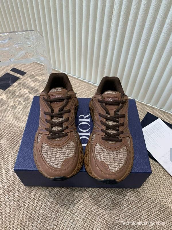 2024 Unisex Dior Brown Mesh Leather Sneakers MJ00400
