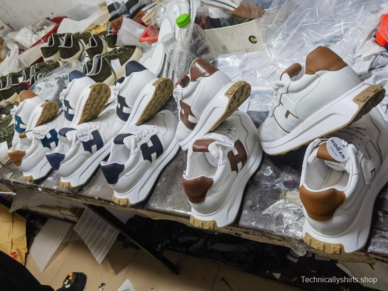 2025 Unisex HOGAN White Blue Brown Leather Sneakers H-STRIPES LY00360(F)/LY00370(M)