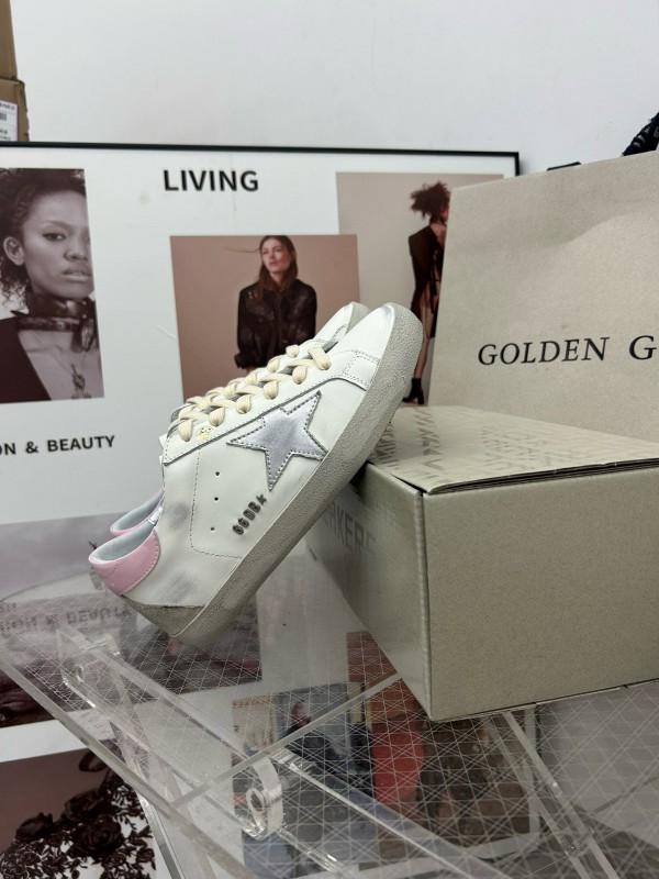2025 Women GGDB White Pink Cowhide Leather Sneakers