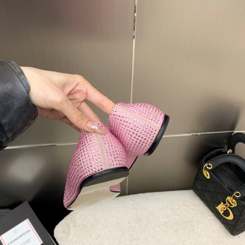 2025 Women Loewe Pink Lambskin Rhinestone Ballet Flats LY00291