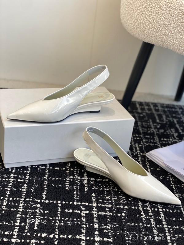 2025 Women Toteme White Patent Leather Slingback Pointed Toe Pumps