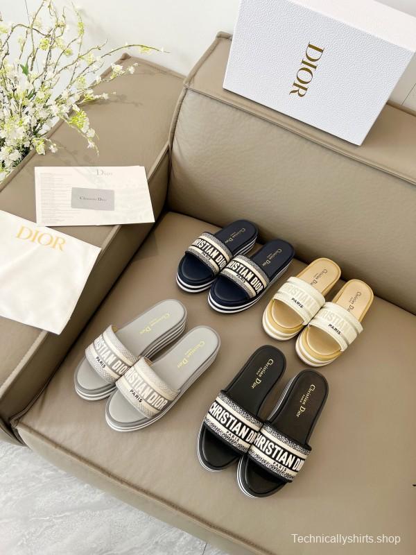 2025 Women Dior Grey Canvas Slippers CH