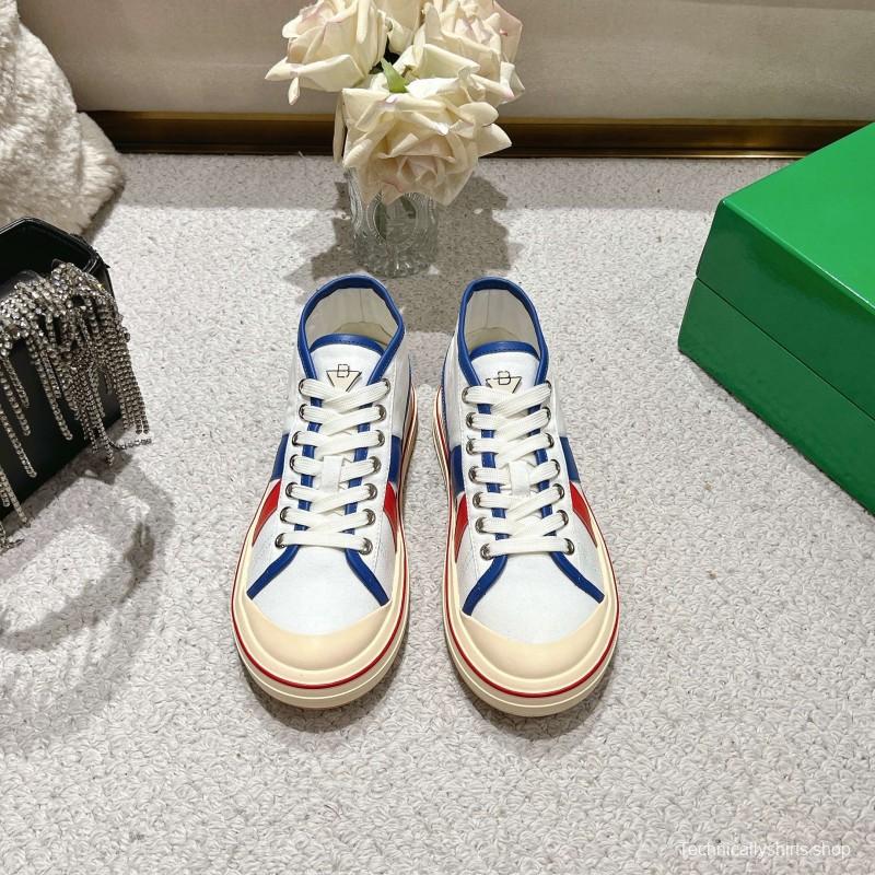2025 Unisex Bottega Veneta White Blue Red Canvas Lambskin Sneakers Hand Painted LY00