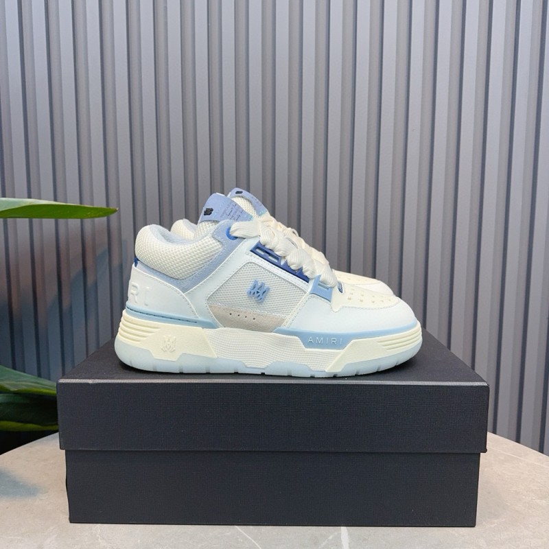 2024 Unisex Amiri White Blue Leather Mesh Sneakers MJ00360