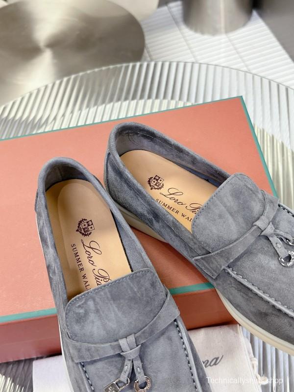 2024 Unisex Loro Piana Grey Suede Loafers MJ00270