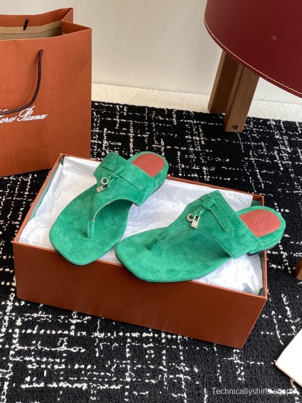 2025 Women Le Parmentier Green Suede Slippers KFY00280