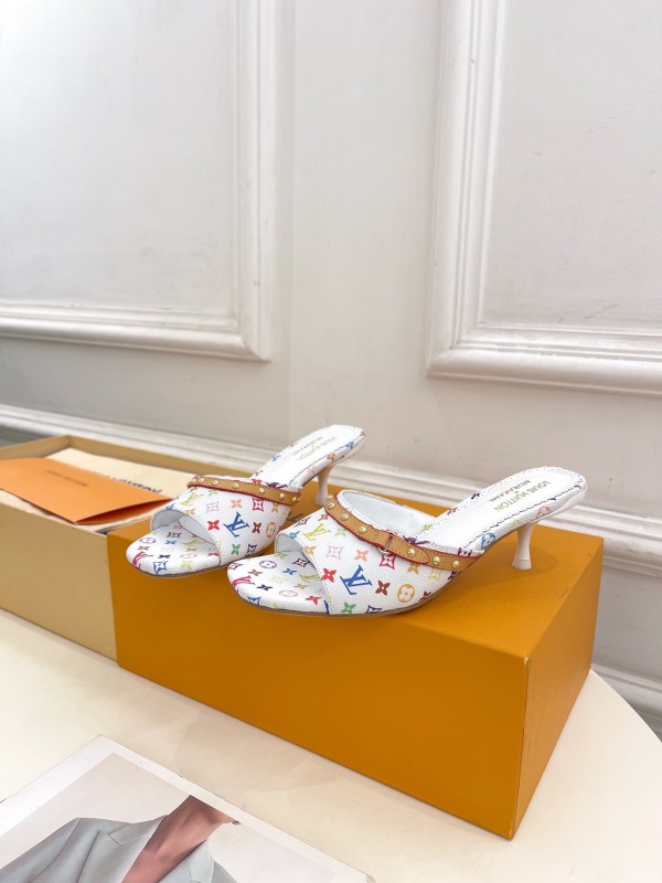 2025 Slippers Louis Vuitton White Multicolor Leather Slippers