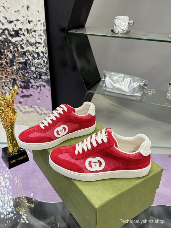 2024 Unisex Gucci Red White Leather Suede Sneakers MJ00310