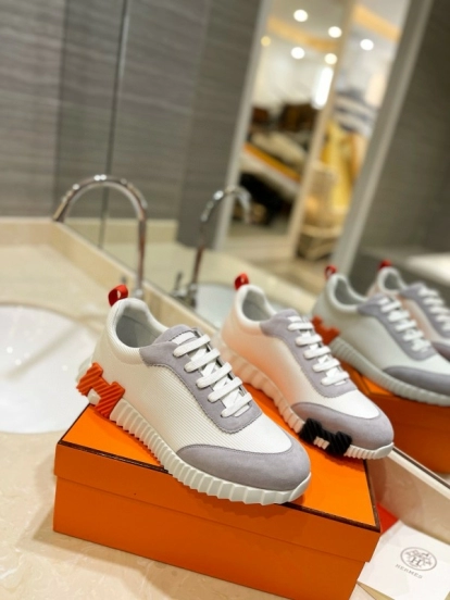 2024 Unisex Hermès White Beige Suede Rain Cloth Casual Sneakers MJ00320