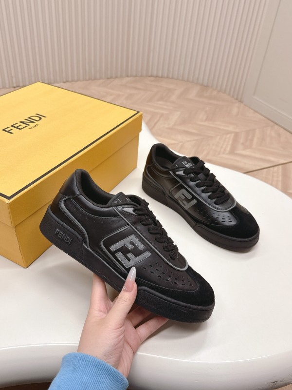 2025 Men Fendi Black Leather Sneakers LY00360(M)