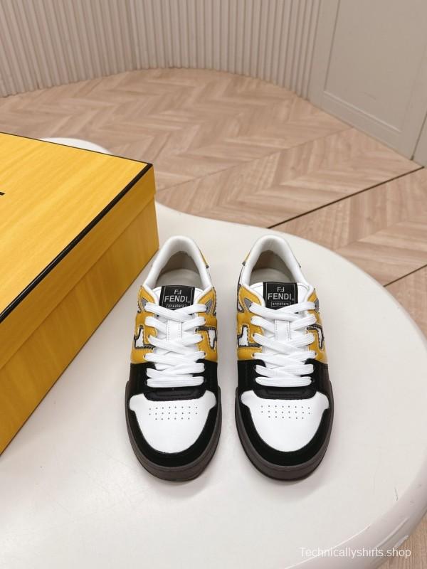 2025 Unisex Fendi White Yellow Black Leather Plimsolls FF Retro Design LY00360(F)/LY00370(M)
