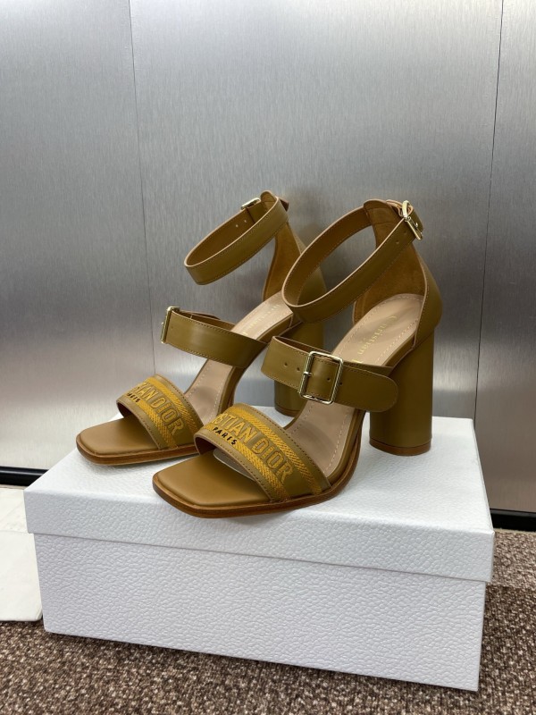 2025 Women Dior Yellow Leather Embroidered High Heel Sandals