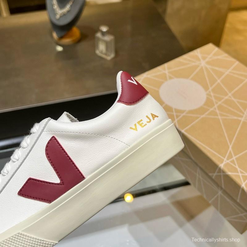 2025 Unisex VEJA White Burgundy Leather Canvas Sneakers MJ00240