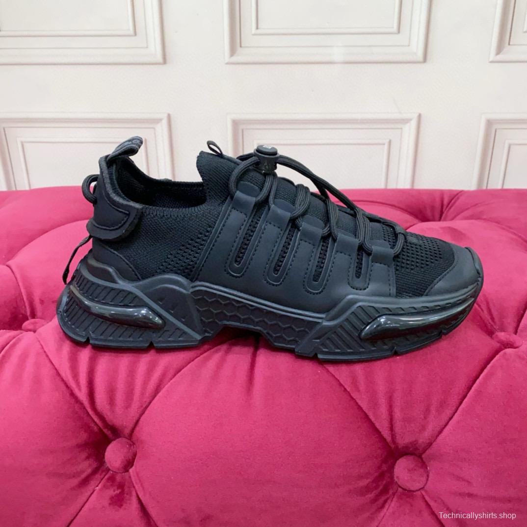 2024 Unisex Dolce & Gabbana Black Knit Leather Sneakers