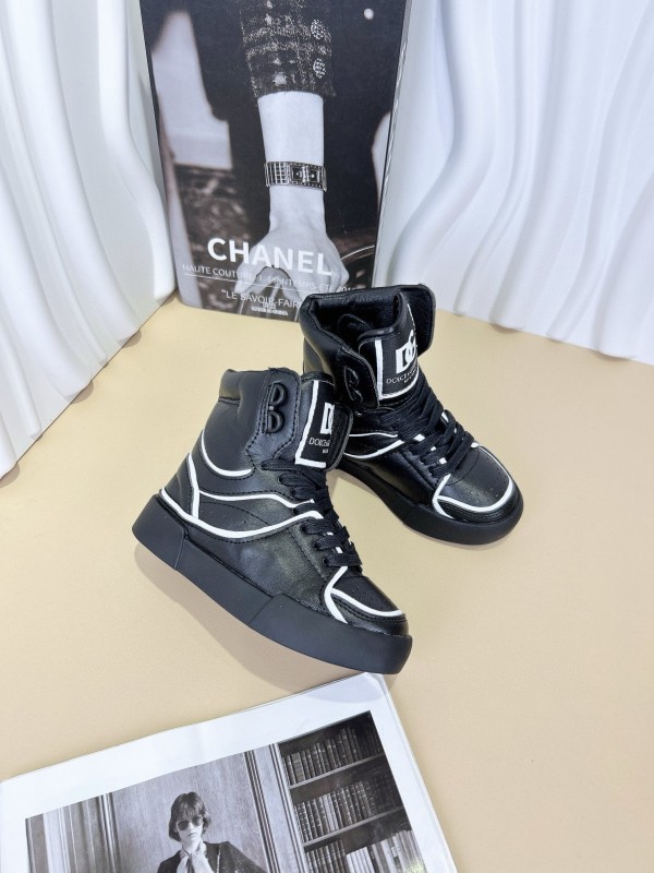2024 Kids Dolce & Gabbana Black White Red Synthetic Leather Kids Sneakers