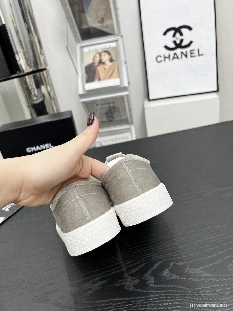 2025 Women Chanel Grey Canvas Leather Casual Sneakers LY00230