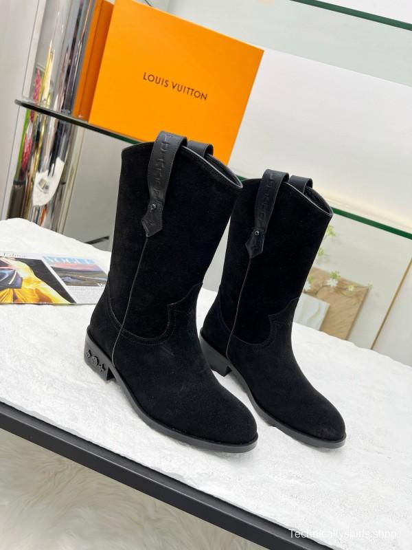 2024 Women Louis Vuitton black leather suede boots MJ00360