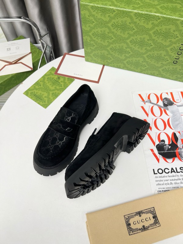 2024 Women Gucci Black Suede Leather Loafers MJ00320