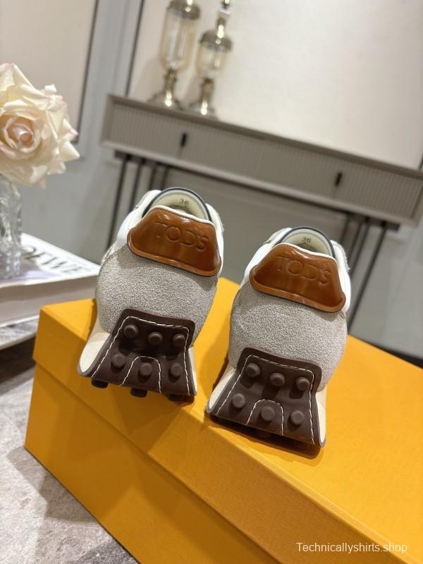 2025 Women TOD'S White Brown Beige Leather Suede Sneakers